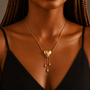 18k gold coated heart tassel necklace
