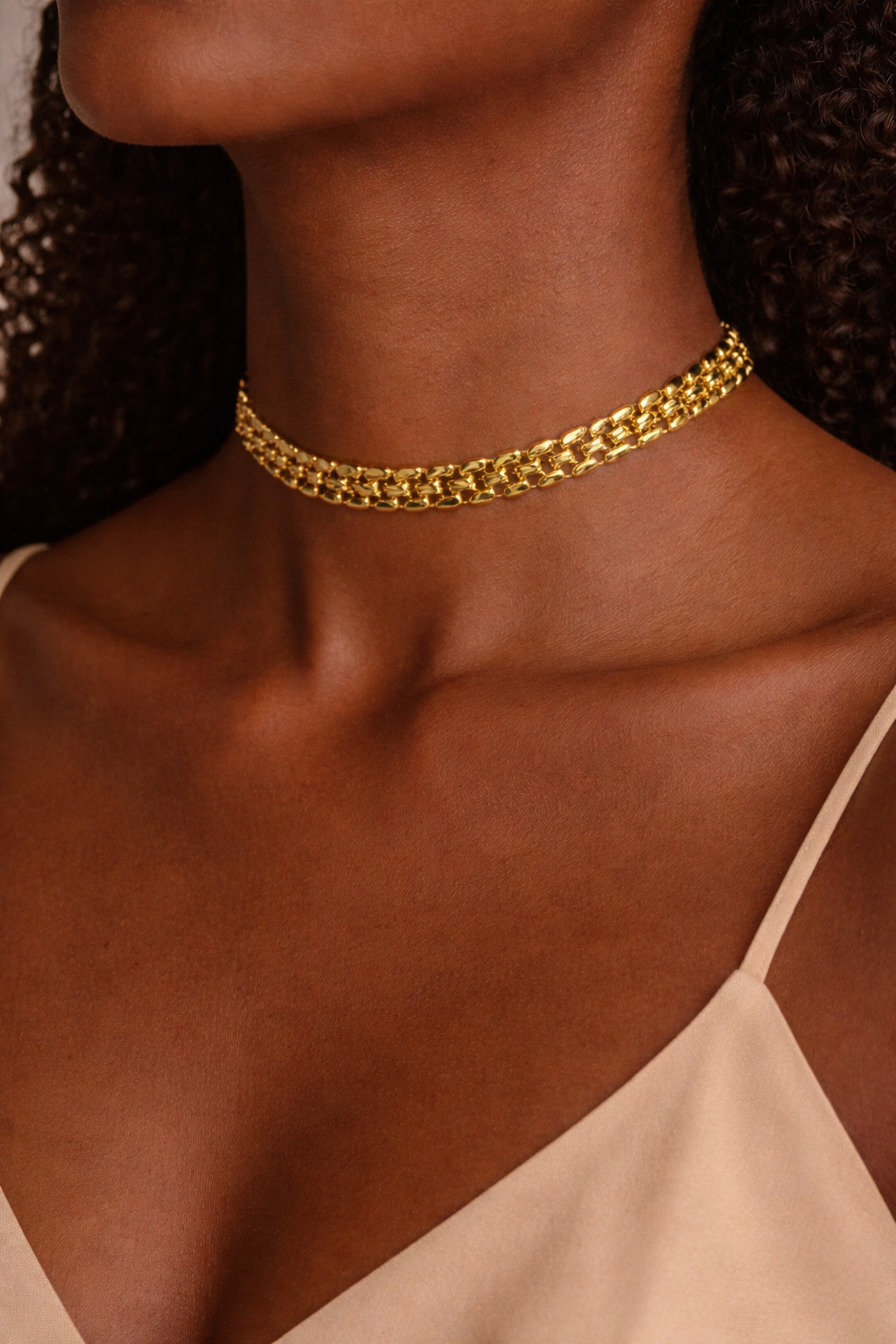 Gold double-layer choker necklace