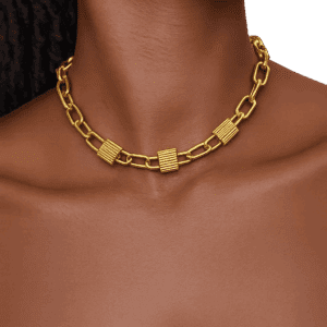 Gold chain necklace with rectangular links