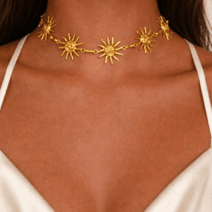 Gold sun charm choker necklace