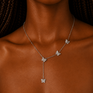 Silver Butterfly Lariat stainless steel Necklace-N070