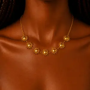 Stainless steel Gold sun charm mid-chocker-necklace-N091