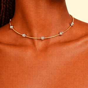 Gold and silver beaded choker stainless steel necklace