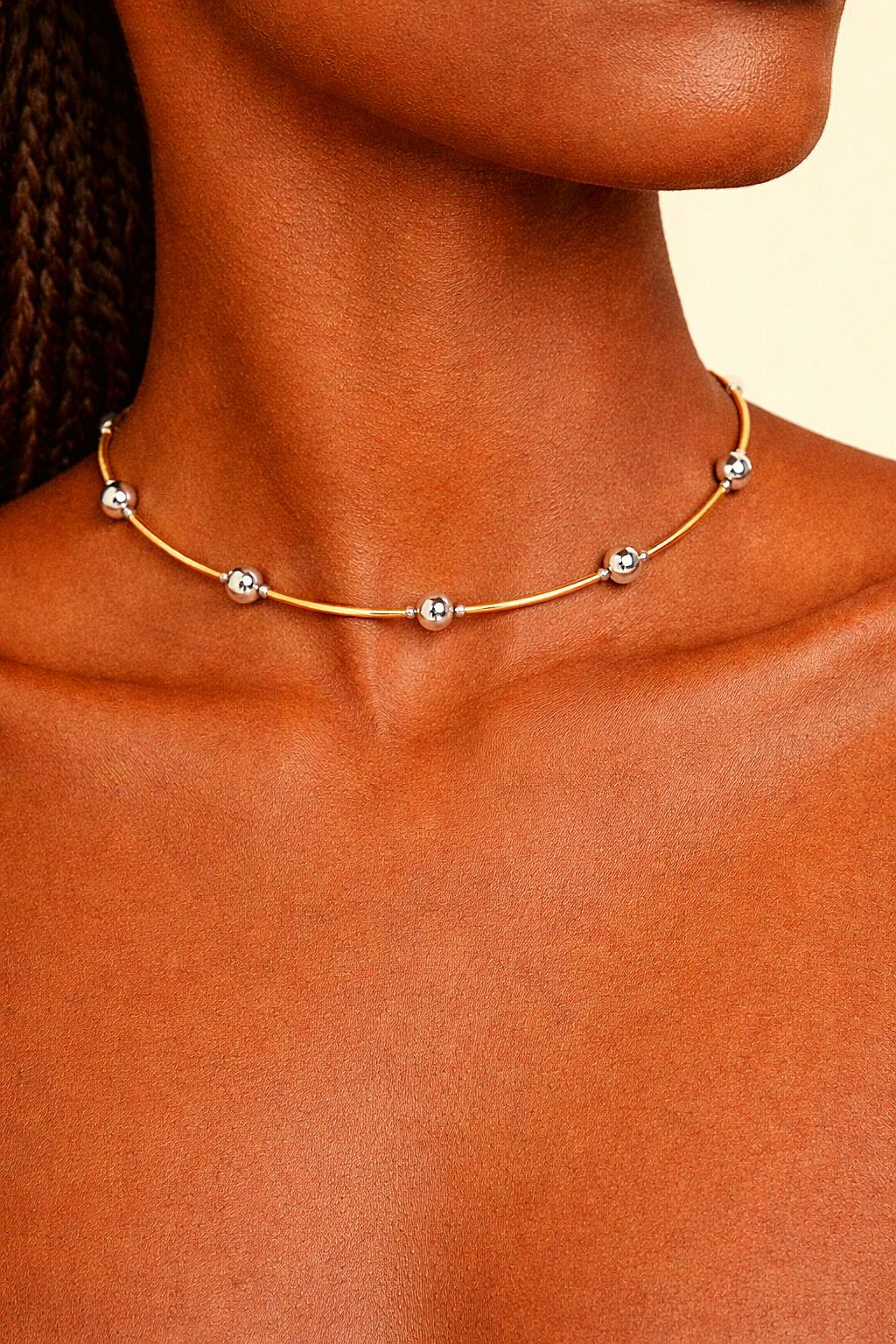 Gold and silver beaded choker stainless steel necklace