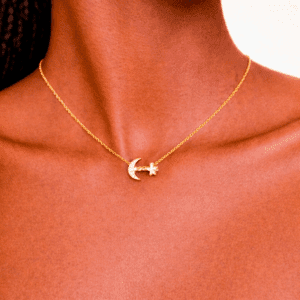 Gold moon and star pendant necklace