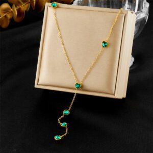 Green y shaped pendant necklace N113