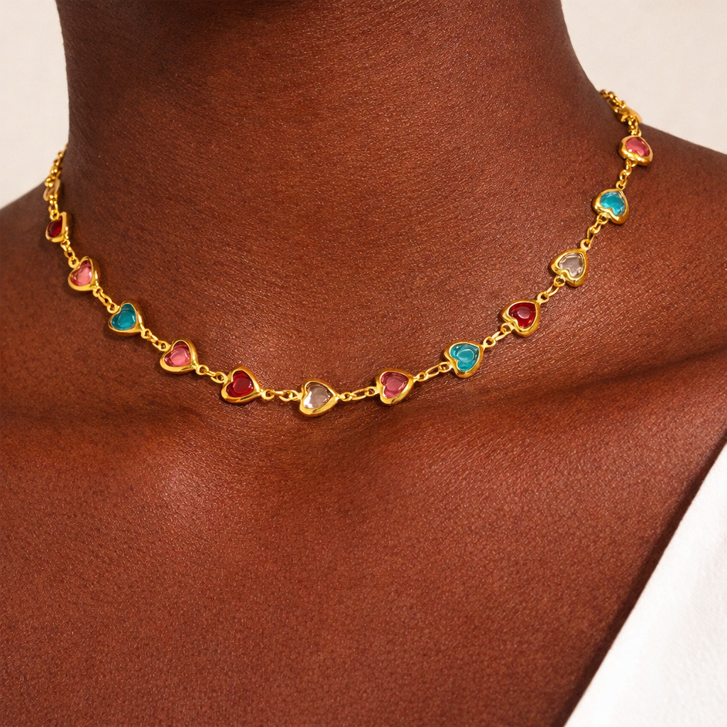 Multicolor heart charm necklace