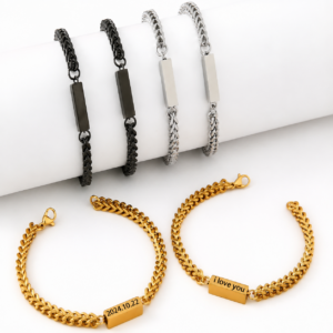 Custom engraved couples-bracelet-set- in gold/black B073