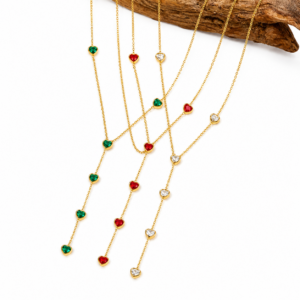 Heart Gem Lariat  stainless steel Necklace N113