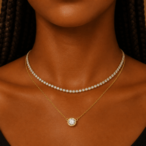 Gold Layered Tennis & Crystal Pendant Necklace N147