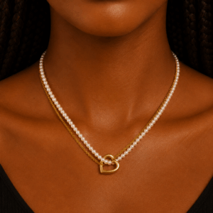 2 in 1 Pearl & gold heart necklace  N145