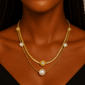 2 IN 1 Gold and pearl layered stainless steel necklace N144