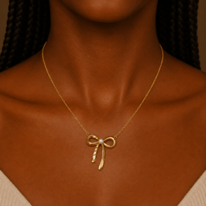 stainless steel bow pendant necklace