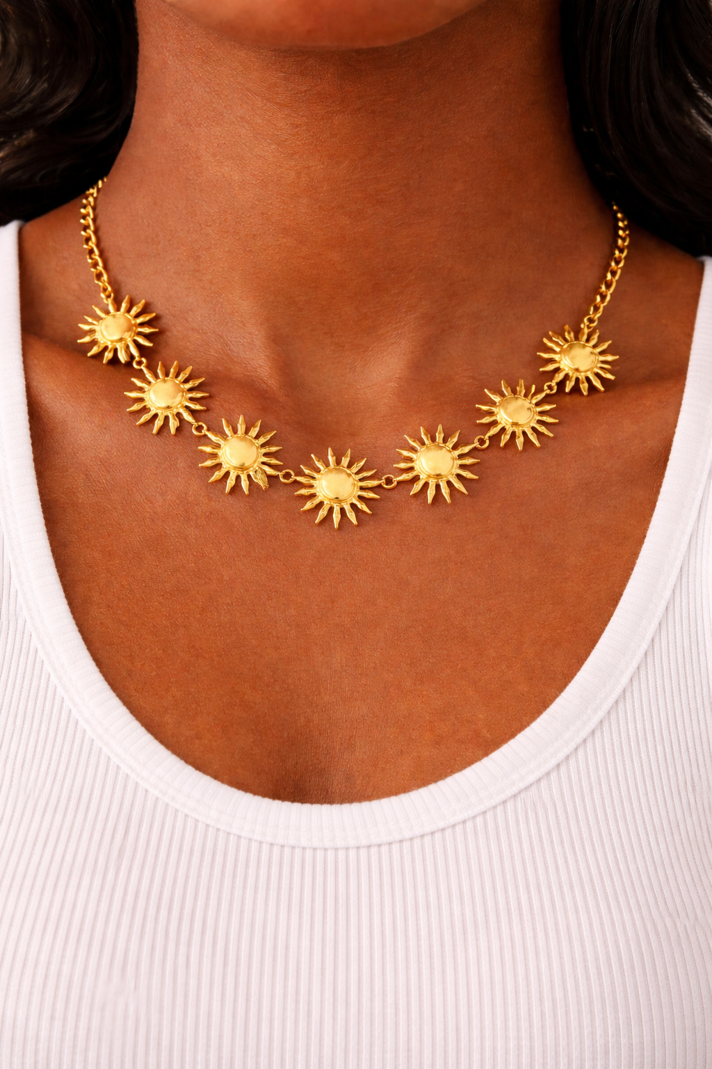 Gold sun charm choker necklace