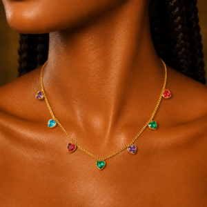 N060 Colorful heart charms stainless-steel necklace