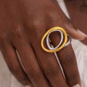 mixed metal oval statement ring