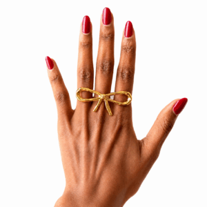 Gold stainless steel adjustable bow statement ring