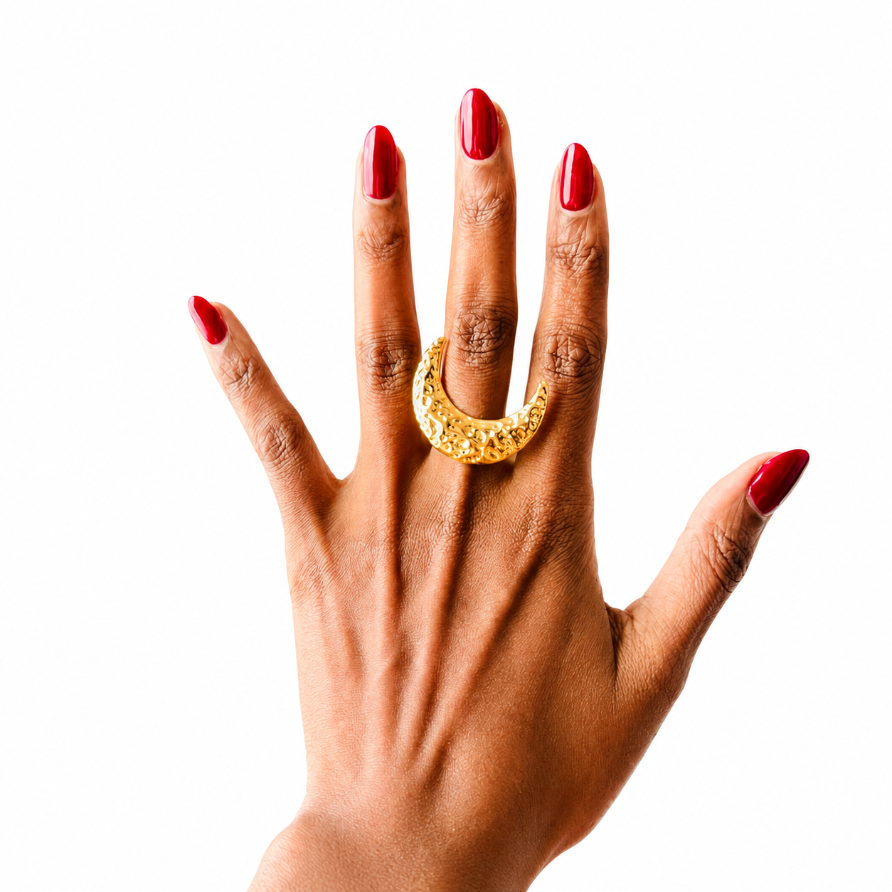 Textured Crescent Moon Statement Ring