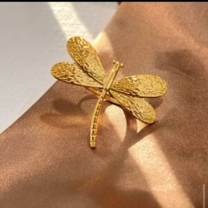 Gold Dragonfly Statement Ring – Adjustable Stainless Steel Nature-Inspired Ring R082