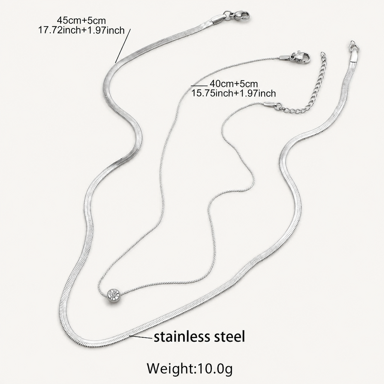 Stainless Steel Double Layer Snake Chain Necklace – Gold & Silver