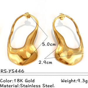18K Gold Sculptural Drop Hoop Earrings – Stainless Steel E120