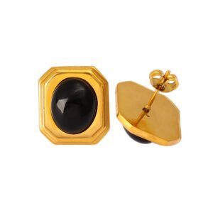 Black Onyx 18k Square Stud Earrings E026