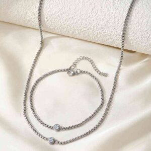 Stainless Steel silver Necklace & Bracelet Set with Crystal Detail ns011s
