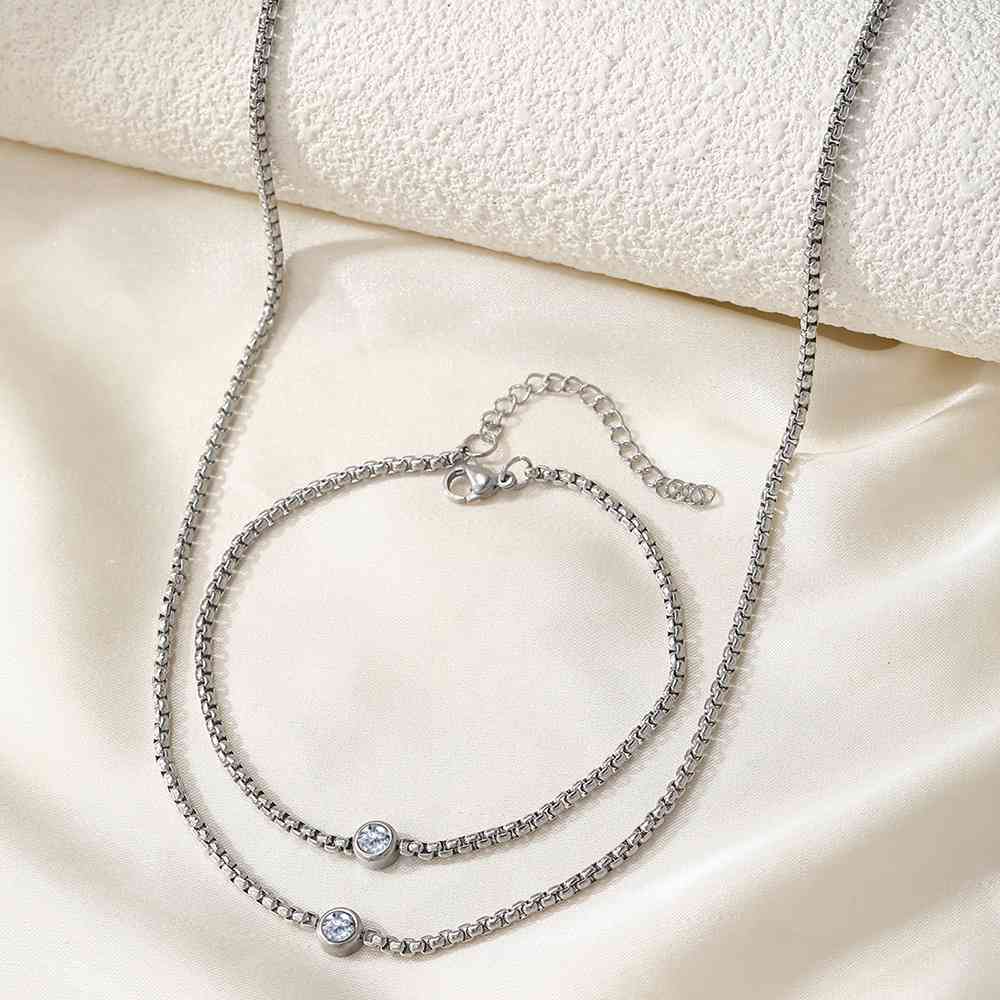 Stainless Steel silver Necklace & Bracelet Set with Crystal Detail ns011s