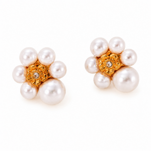 Pearl Cluster Gold Stud Earrings E101