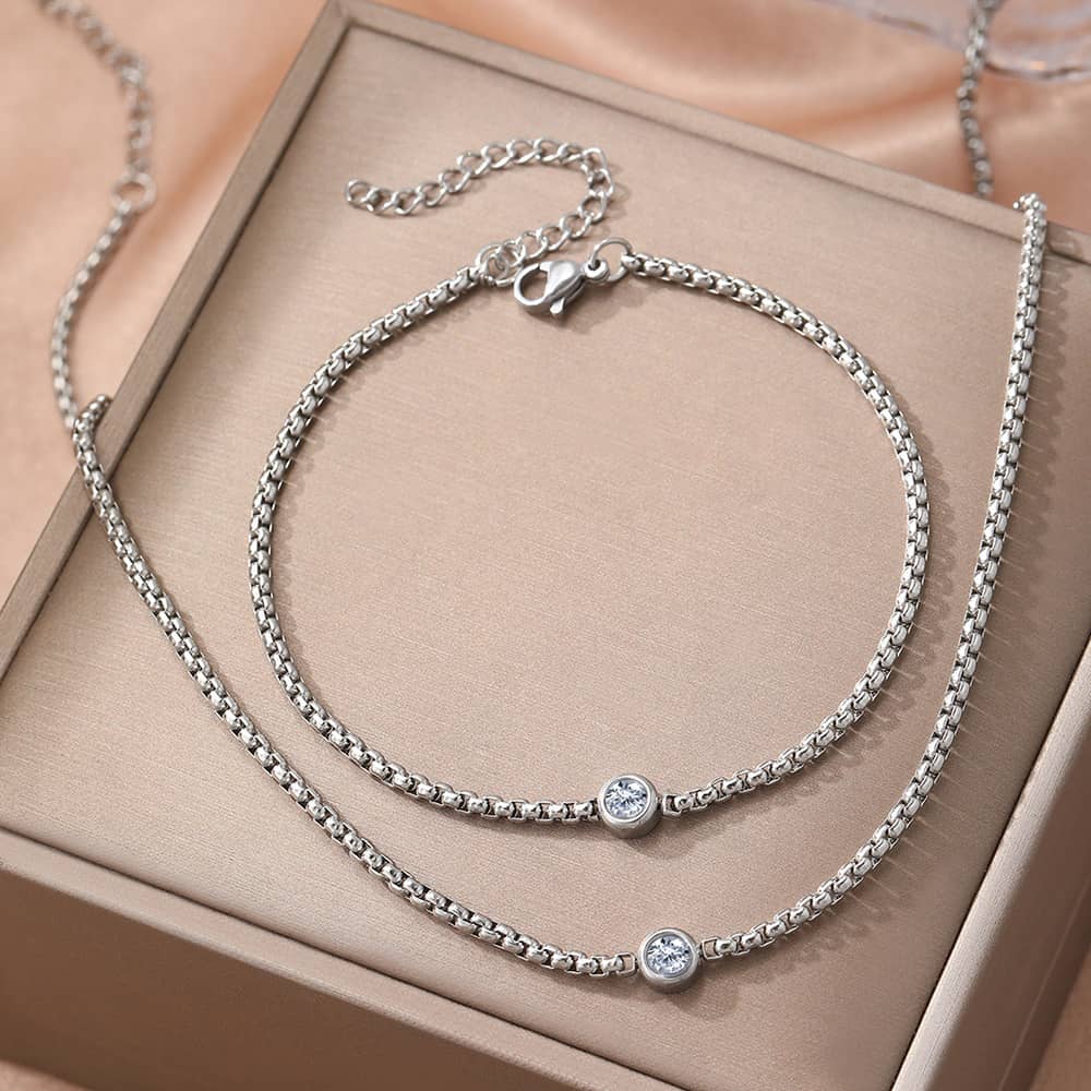 Stainless Steel Gold Necklace & Bracelet Set with Crystal Detail ns011g - Image 2