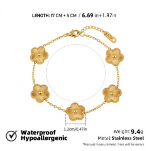 18K Gold Coated Five-Leaf Clover Stainless Steel Bracelet B081