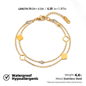 18K Gold Coated Double Layer Clover Bracelet – Stainless Steel Charm Bracelet B083