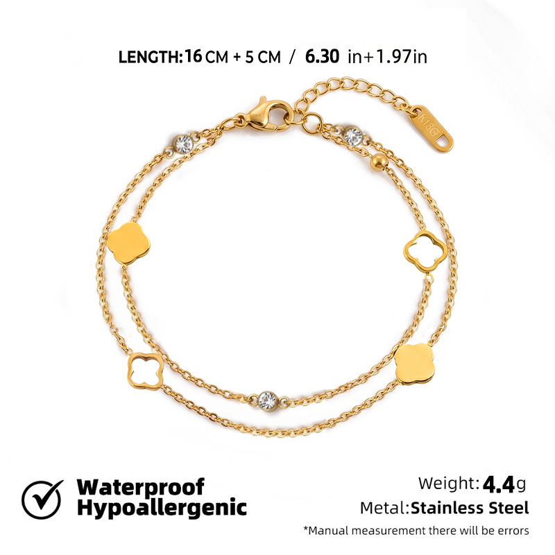 18K Gold Coated Double Layer Clover Bracelet – Stainless Steel Charm Bracelet B083