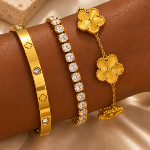 Gold stainless steel bracelets set